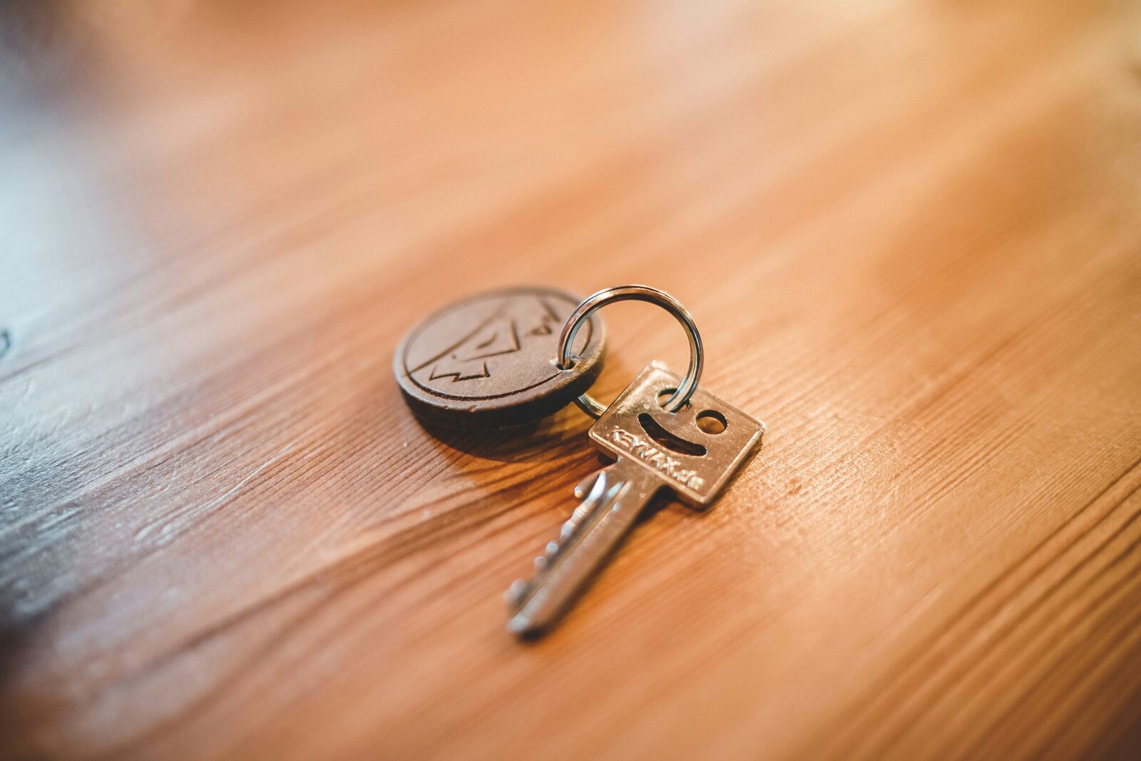 Hotel keys on a desk